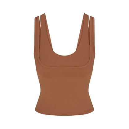 NikeSKIMS MATTE DOUBLE STRAP SCOOP TANK | CAROB BROWN