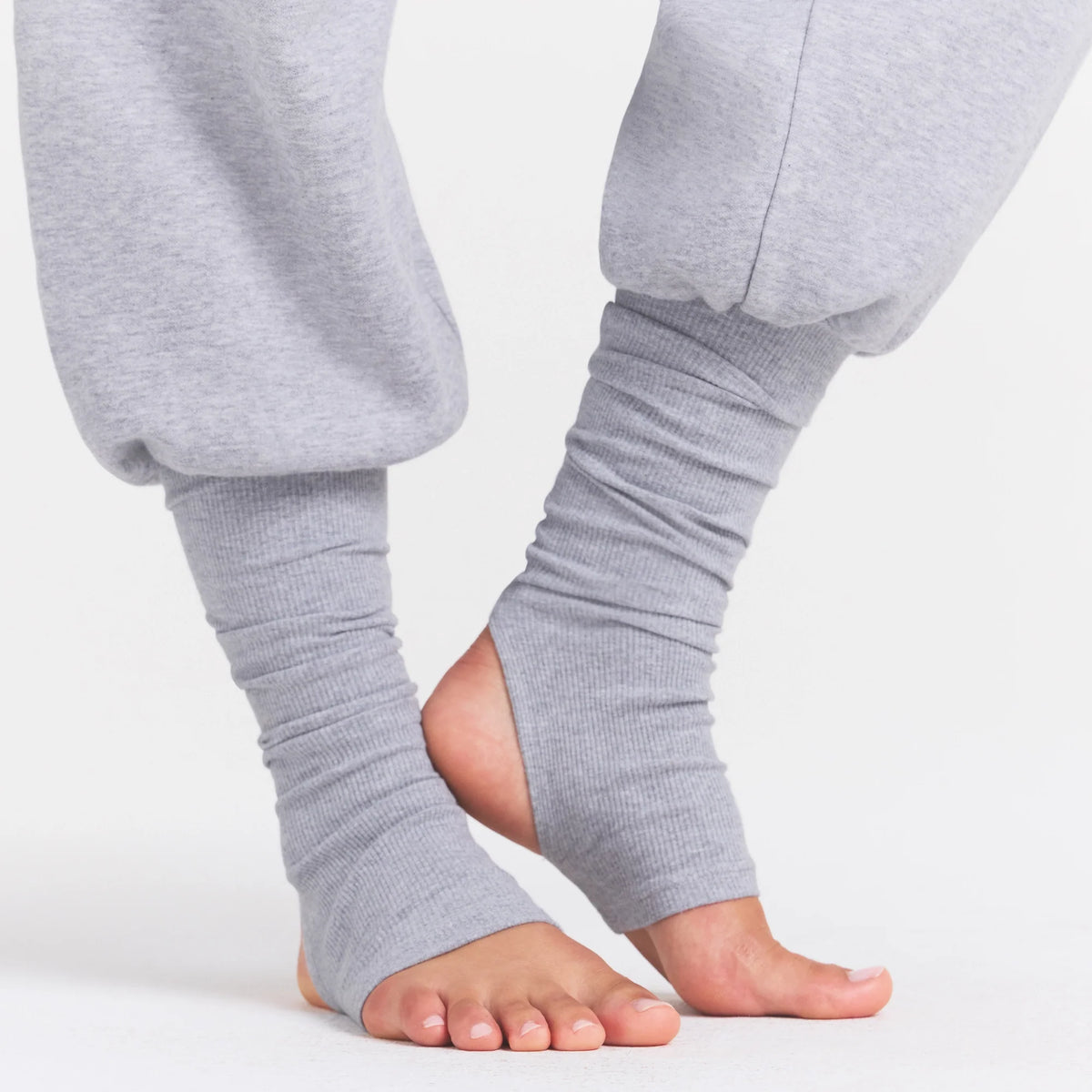 COTTON FLEECE SWEATPANT WITH RIB LEG WARMER WITH EMBOSSED LOGO | HEATHER GREY