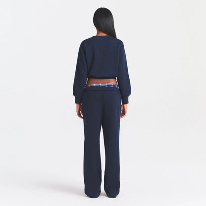COTTON FLEECE STRAIGHT LEG PANT | NAVY