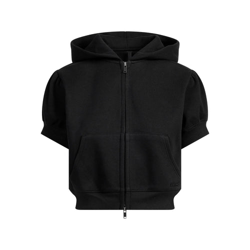 COTTON FLEECE BUBBLE SLEEVE CROPPED ZIP UP | ONYX