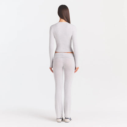 COTTON RIB LONG SLEEVE T-SHIRT | LIGHT HEATHER GREY