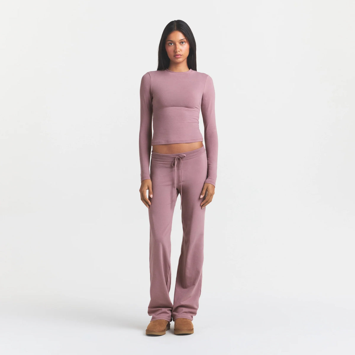 COTTON JERSEY STRAIGHT LEG PANT | MUTED MAUVE