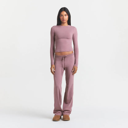 COTTON JERSEY STRAIGHT LEG PANT | MUTED MAUVE