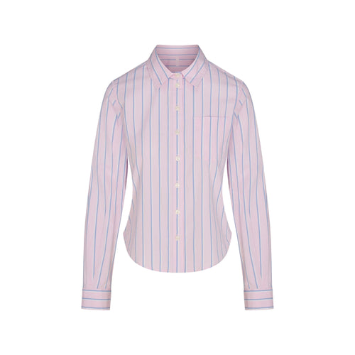 COTTON POPLIN SHRUNKEN BUTTON UP SHIRT | PINK TULLE WIDE STRIPE