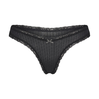 LIGHTWEIGHT COTTON POINTELLE LACE THONG | SOOT TONAL