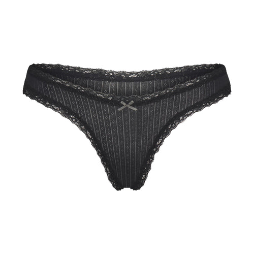 LIGHTWEIGHT COTTON POINTELLE LACE THONG | SOOT TONAL