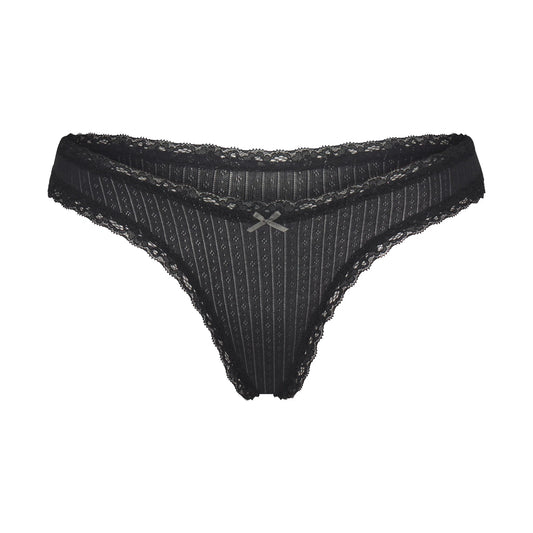LIGHTWEIGHT COTTON POINTELLE LACE THONG | SOOT TONAL