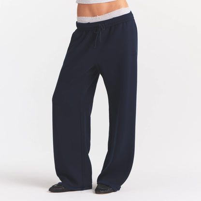 COTTON FLEECE OVERSIZED STRAIGHT LEG PANT | NAVY