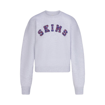 COTTON FLEECE CREWNECK | LIGHT HEATHER GREY ARCHED SKIMS PLAID