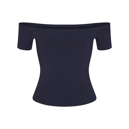 COTTON JERSEY OFF THE SHOULDER TOP | NAVY