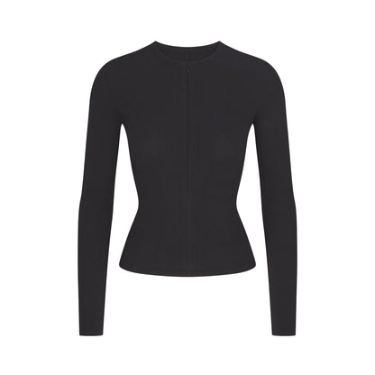 COTTON RIB ZIP UP TOP | SOOT