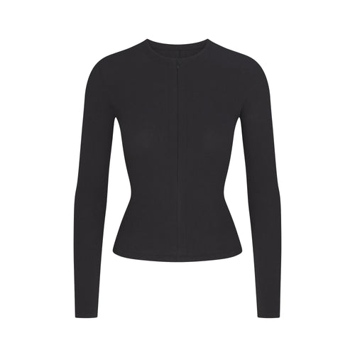 COTTON RIB ZIP UP TOP | SOOT