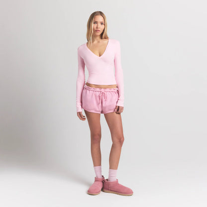 COTTON JERSEY LONG SLEEVE PLUNGE TOP | CHERRY BLOSSOM