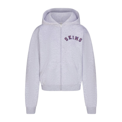 COTTON FLEECE ZIP UP HOODIE | LIGHT HEATHER GREY ARCHED SKIMS PLAID