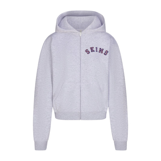 COTTON FLEECE ZIP UP HOODIE | LIGHT HEATHER GREY ARCHED SKIMS PLAID