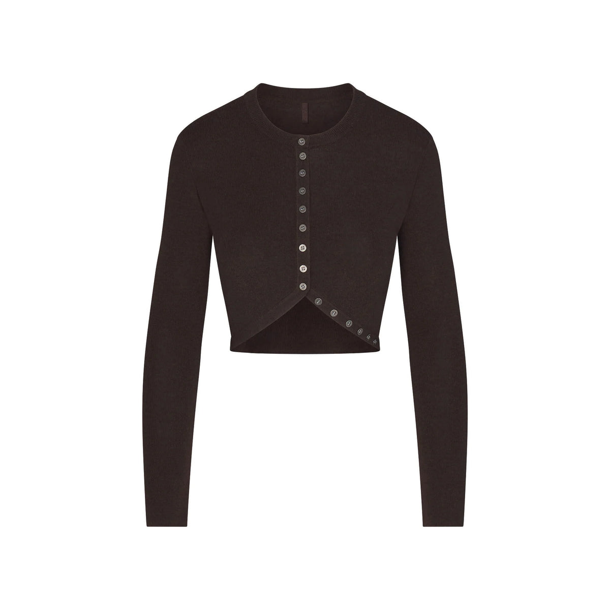 ESSENTIAL KNIT ROUNDED CROPPED CARDIGAN | ESPRESSO