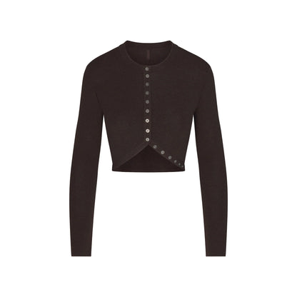 ESSENTIAL KNIT ROUNDED CROPPED CARDIGAN | ESPRESSO