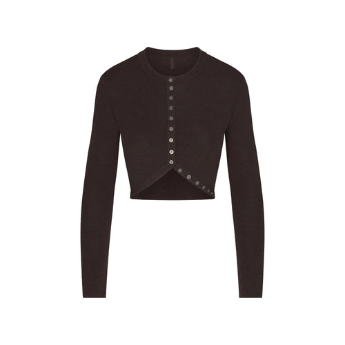 ESSENTIAL KNIT ROUNDED CROPPED CARDIGAN | ESPRESSO