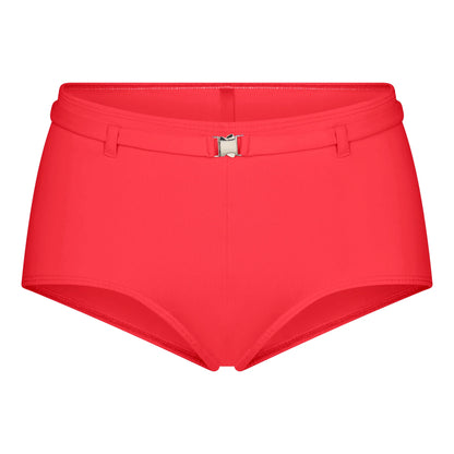 ICONIC SWIM BELTED BOY SHORT BIKINI BOTTOM | CARMINE
