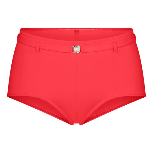 ICONIC SWIM BELTED BOY SHORT BIKINI BOTTOM | CARMINE