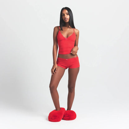 LIGHTWEIGHT COTTON POINTELLE LACE CAMI AND BOY SHORT SET | RUBY TONAL