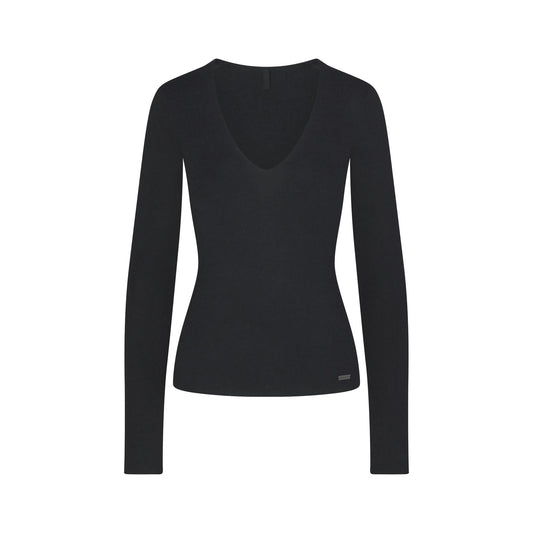 ESSENTIAL KNIT LONG SLEEVE V NECK | ONYX