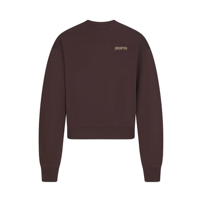 COTTON FLEECE CREWNECK WITH EMBOSSED LOGO | ESPRESSO