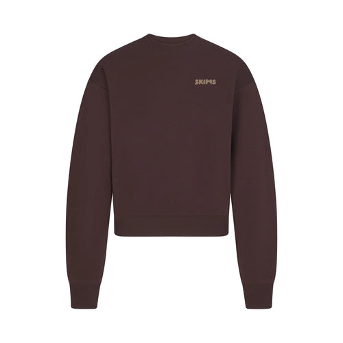 COTTON FLEECE CREWNECK WITH EMBOSSED LOGO | ESPRESSO