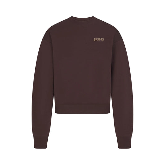 COTTON FLEECE CREWNECK WITH EMBOSSED LOGO | ESPRESSO