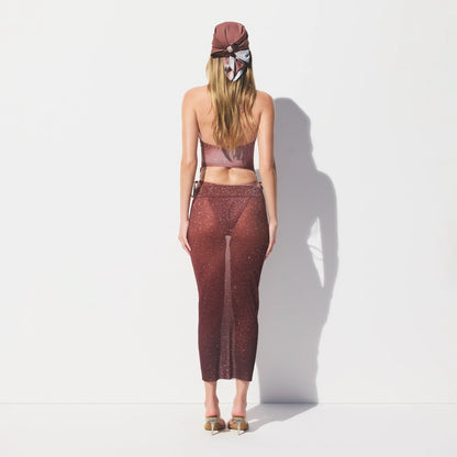 MESH COVER-UPS MIDI SKIRT | HENNA FK BODY PRINT