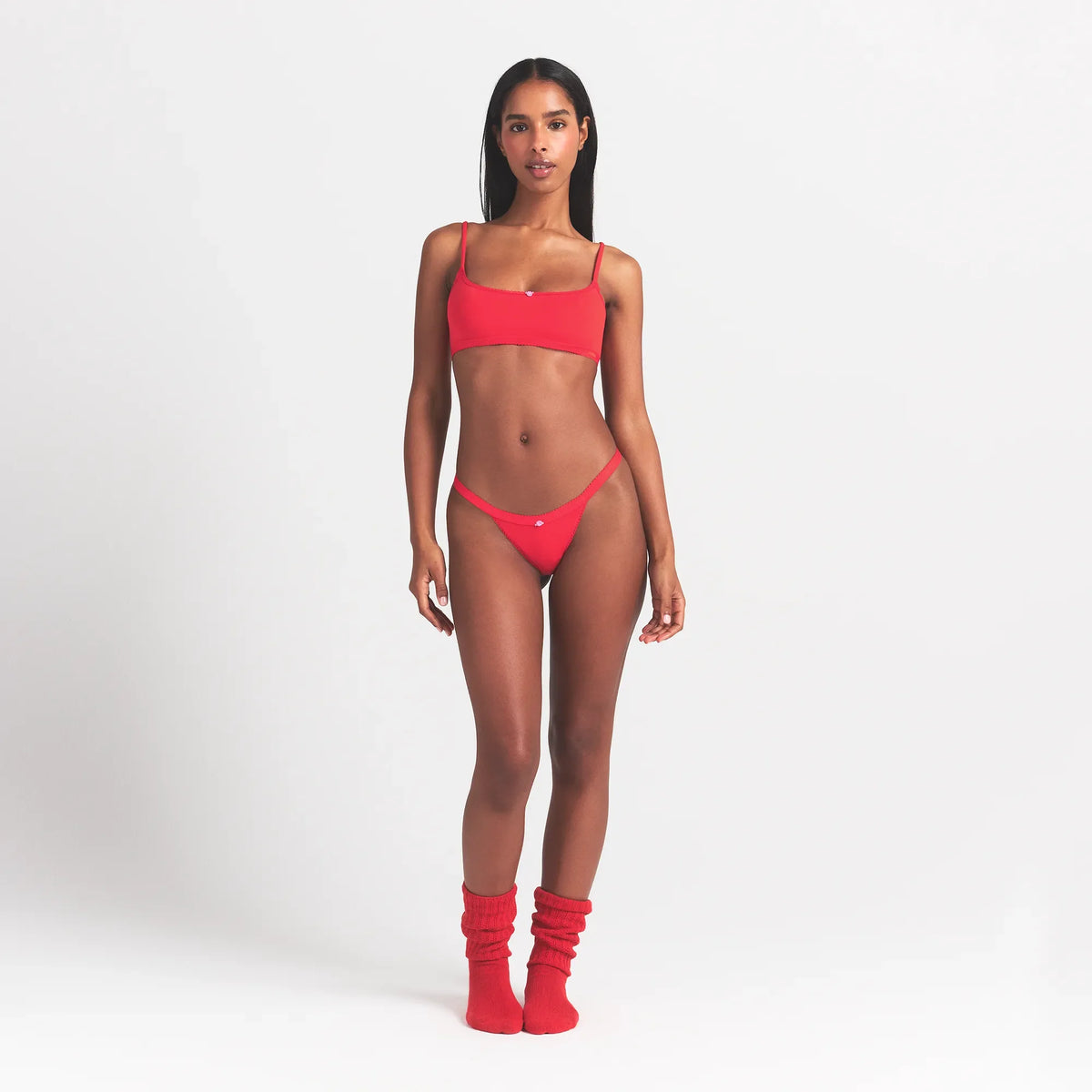 LIGHTWEIGHT COTTON LOGO PICOT SCOOP BRALETTE | RUBY TONAL