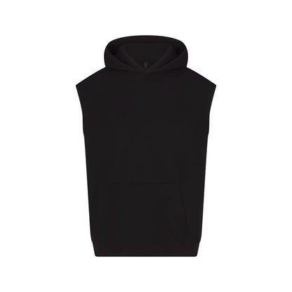 COTTON FLEECE OVERSIZED SLEEVELESS HOODIE | ONYX