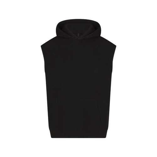 COTTON FLEECE OVERSIZED SLEEVELESS HOODIE | ONYX