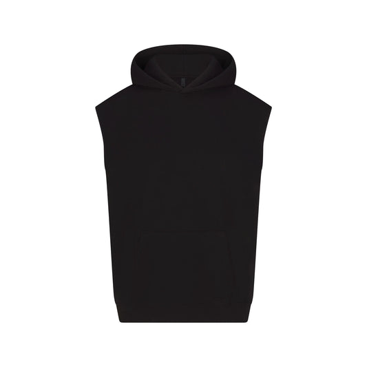 COTTON FLEECE OVERSIZED SLEEVELESS HOODIE | ONYX