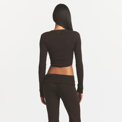 ESSENTIAL KNIT ROUNDED CROPPED CARDIGAN | ESPRESSO