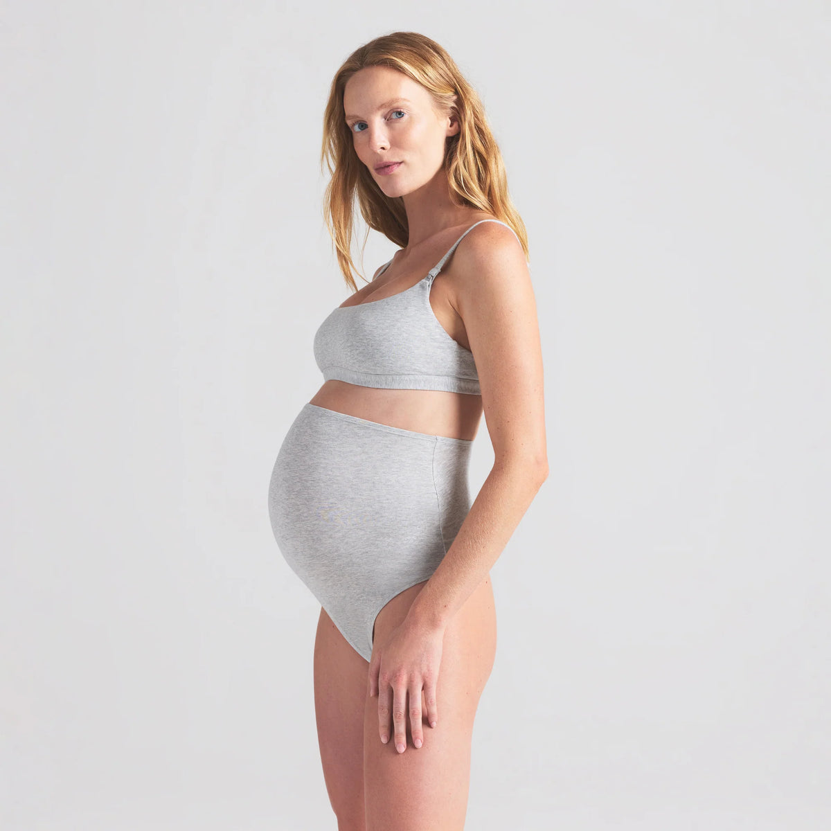 COTTON JERSEY MATERNITY NURSING SCOOP BRALETTE | LIGHT HEATHER GREY