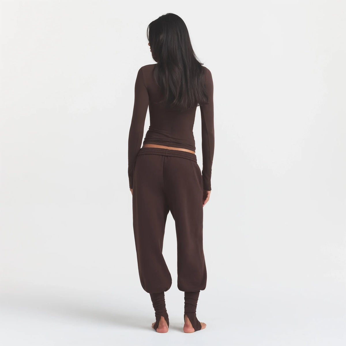 COTTON FLEECE SWEATPANT WITH RIB LEG WARMER WITH EMBOSSED LOGO | ESPRESSO