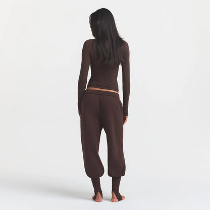 COTTON FLEECE SWEATPANT WITH RIB LEG WARMER WITH EMBOSSED LOGO | ESPRESSO