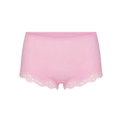 FITS EVERYBODY LACE TRIANGLE CAMI AND BOY SHORT SET | BUBBLE GUM TONAL