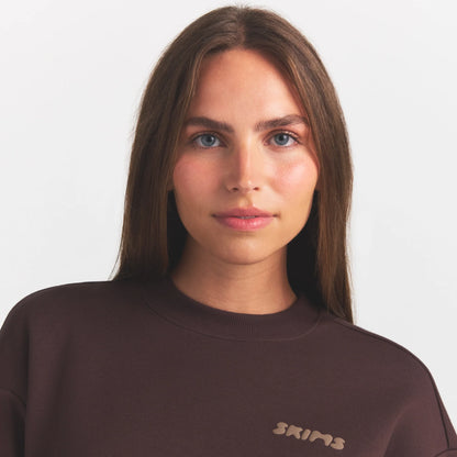 COTTON FLEECE CREWNECK WITH EMBOSSED LOGO | ESPRESSO