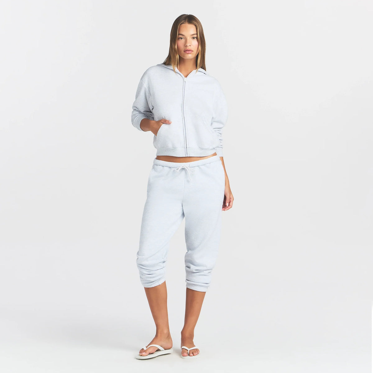 COTTON FLEECE ZIP UP HOODIE | LIGHT HEATHER GREY
