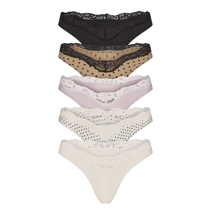 FITS EVERYBODY LACE DIPPED THONG 5-PACK | NEUTRAL DOT MULTI