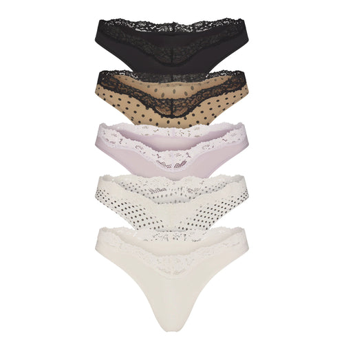 FITS EVERYBODY LACE DIPPED THONG 5-PACK | NEUTRAL DOT MULTI