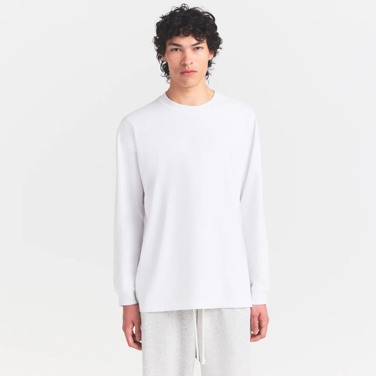 HEAVYWEIGHT COTTON MENS RELAXED LONG SLEEVE T-SHIRT | CHALK