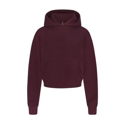 COTTON FLEECE CROPPED HOODIE WITH EMBOSSED LOGO | CURRANT