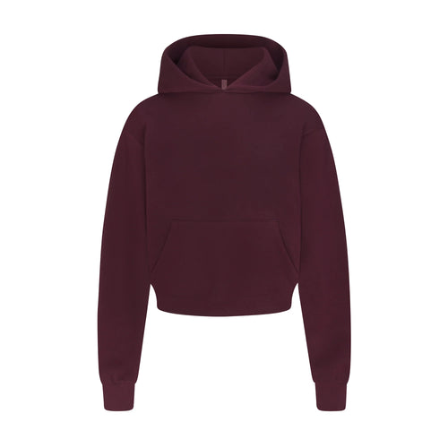 COTTON FLEECE CROPPED HOODIE WITH EMBOSSED LOGO | CURRANT