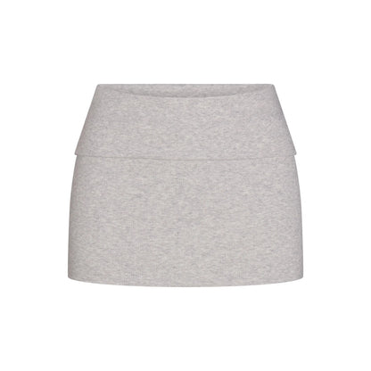 COTTON RIB FOLDOVER MINI SKIRT | LIGHT HEATHER GREY