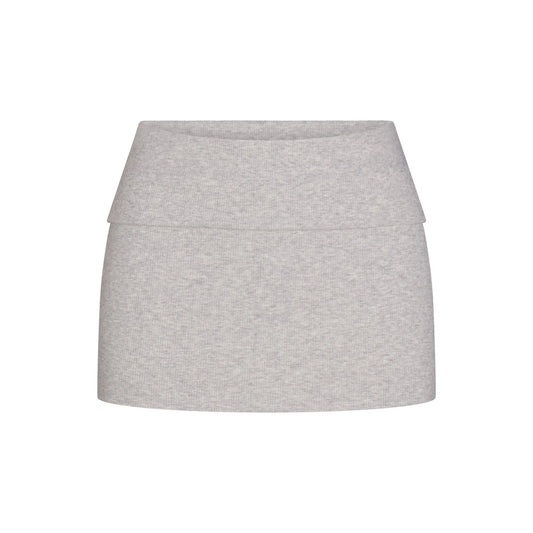 COTTON RIB FOLDOVER MINI SKIRT | LIGHT HEATHER GREY