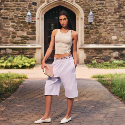 COTTON FLEECE LONG SHORT | LIGHT HEATHER GREY