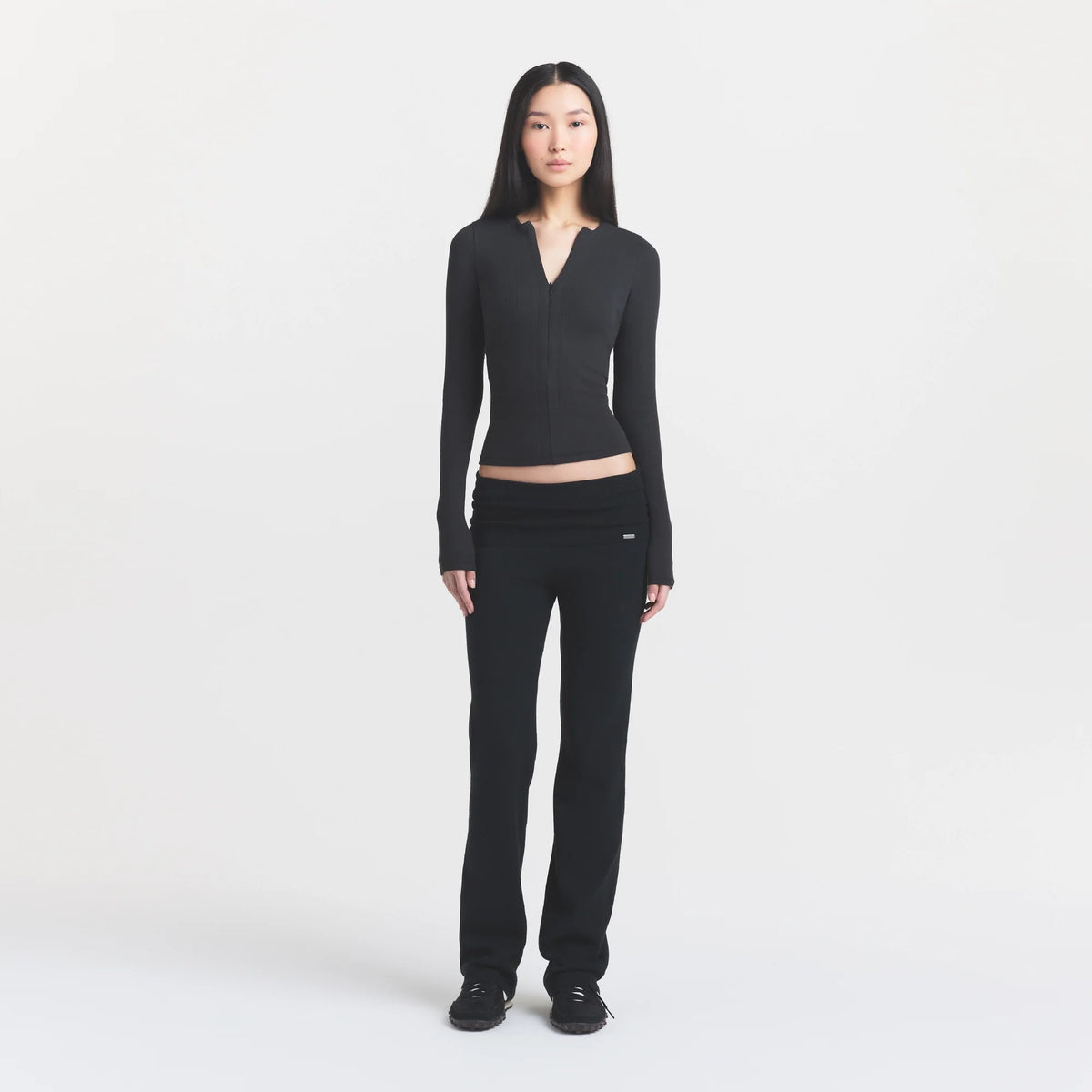 COTTON RIB ZIP UP TOP | SOOT